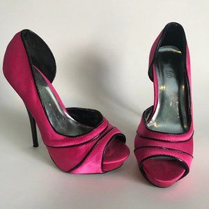Pink and Black satin stilleto high heels